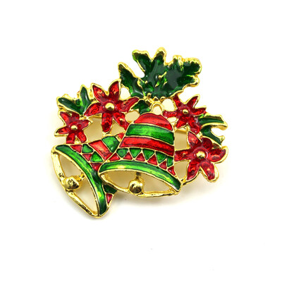 

Vanker Xmas Christmas Gift Santa Claus Shirt Decor Alloy Gold-plated Brooch Pin Flower Bell Style