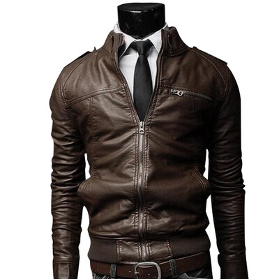 

Zogaa Mens Leather Clothing Fashion Short Slim Stand Callar Casual Washing