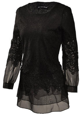 

Mooncolour Women's Long Sleeve Slim Fit Floral Lace Organza Blouse