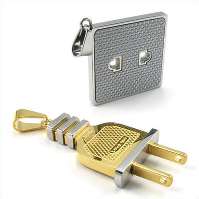 

Hpolw Mens&Womens Wholesale hot sale fashion vintage Couples Plug Socket Stainless Steel Pendants,Gold&Silver