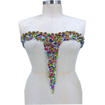 

Multicolored hand made crystal patches trim sew on Sequins Rhinestones applique 4137cm for top dress belt