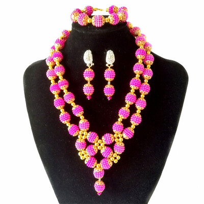 

Handmade Beaded Flower Ball Womens Fashion Pendant Necklace African Beads Jewelry Sets Nigerian Wedding Beads Bridal Jewelry