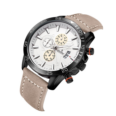 

Mens Fashion Business Chronograph Analog Quartz Watch with Leather Band