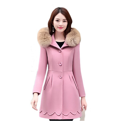 

2018 New Womens Winter Slim Woolen Korean Style Real Fur Collar Coat&Cotton Windbreaker Jacket Women Female