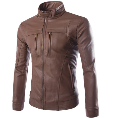 

Zogaa New Men's Leather Clothing Stand Collar