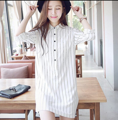 

Lovaru ™ Han edition of new fund of 2015 autumn outfit couture show thin vertical stripes long-sleeved shirt skirt fashion dress