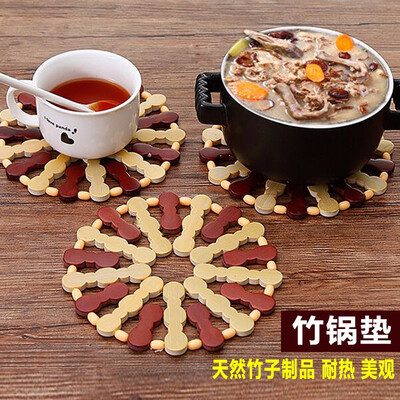 

Environmental hollow bamboo kitchen utensils pot coffee cup thickened circular bowl table mat drink coaster placemat round shape