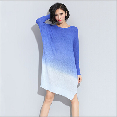 

Lovaru ™ autumn new European and American big yards spell color gradient hedging long-sleeved knit shirt women long-sleeved thi