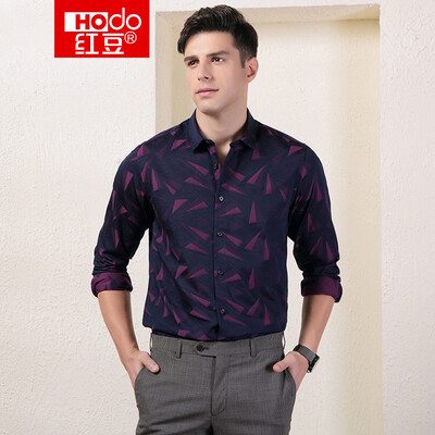 

Red Bean Hodo Mens Long Sleeve Shirt Mens Business Casual Small Square Jacquard Fabric Mens Long Sleeve Shirt G1 Green 185100B
