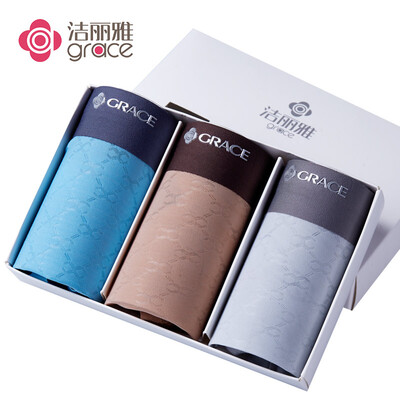 

Jie Liya Grace three-piece seamless boxer briefs mens ice silk breathable sexy waist gift box mens underwear XXL