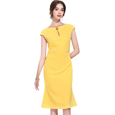 

Fashion 2018 New Summer Dress Women Elegant Party Dresses For Large Size Women Casual Solid Dress O-neck Trumpet