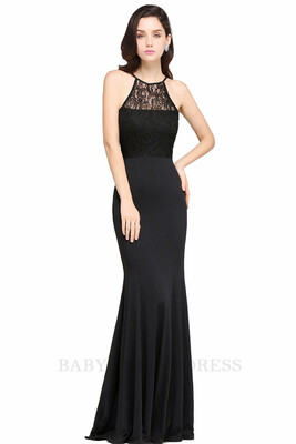 

Vestido de Festa Longo Sexy Black Lace Mermaid Long Summer Dress 2018 Halter Neck Dress Robe De Soiree Longue