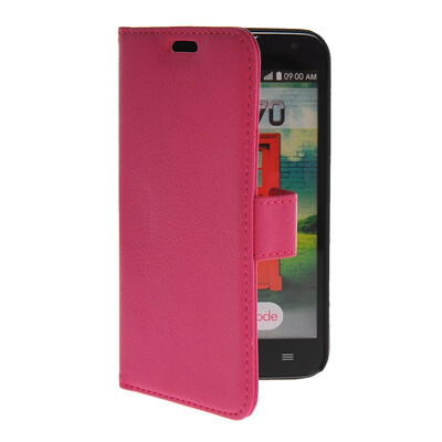 

MOONCASE Litch Skin Leather Side Flip Wallet Card Slot Pouch Slim Shell Back чехол для LG L70 Hot pink