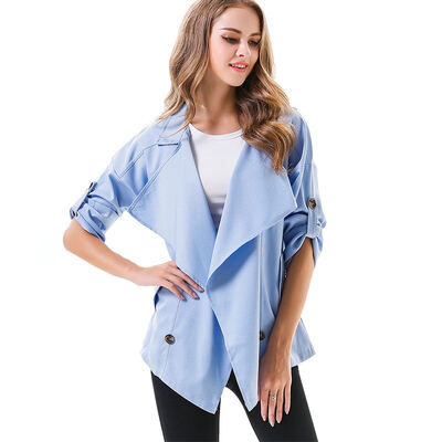 

BURDULLY New Arrivals 2018 Spring Thin Trench Coat For Women Cardigan Outerwear Asymmetric Polyester Long Sleeves Coats Khaki