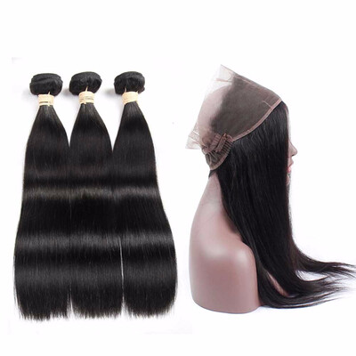 

HCDIVA Peruvian Hair Straight 3 Bundles With 360 Lace Frontal Closure Virgin Human Hair With Lace Frontal Salon Hair Bundles