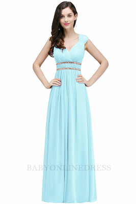 

Scoop Neckline Chiffon Long Evening Dresses Robe De Soiree Beaded Crystal Ruched Formal Women Evening Dresses