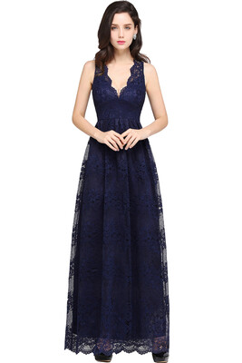 

New Lace A-line Long Evening Prom Formal Dresses V-neck Party Pageant Bridesmaid Gown