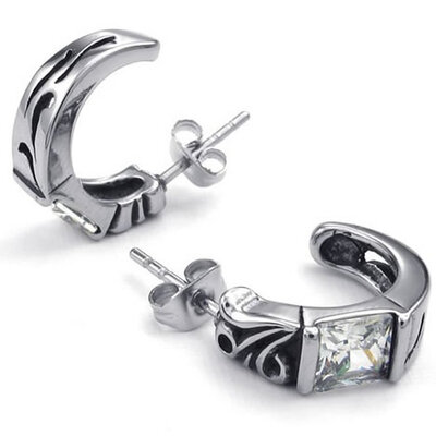 

Hpolw Mens Cubic Zirconia Stainless Steel Gothic Vintage Stud Earrings Silver