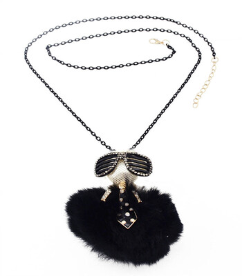

Idealway Fashion Black Chain Thread Rope Wool Rhinestone Cool Glasses Boy Sweater Long Chain Doll Pendant Necklace