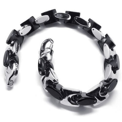 

Hpolw Mens fashion originality silver&black Stainless Steel Geometry Lobster Clasps Bracelet
