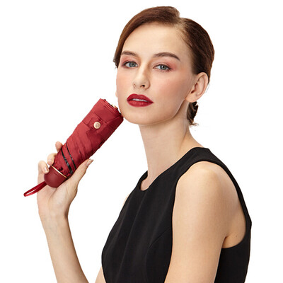 

Hong Kong BANANA capsule series five fold umbrella ultra light mini folding umbrella anti-UV sunscreen umbrella female rain dual-use umbrella sun umbrella red