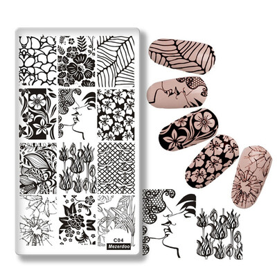 

Nail Art Rectangle Stamping Template Kiss lovers Flower Butterfly Manicure Image Plate DIY Nail Painting C04