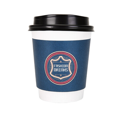 

OTOR 240ml380ml470ml Paper Cups Two Layers Heat-Insulated Disposable Cup with Cover for Coffee&Beverages 100pcs