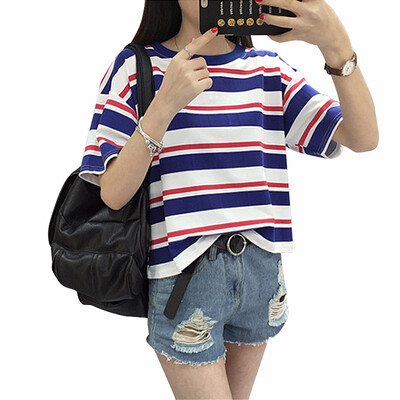

Harajuku Summer Fashion Color Striped T-Shirt Loose O-Neck Cute Casual T shirt