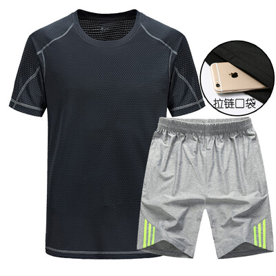 

Sports suit men&39s summer short sleeve fitness suit men&39s sports T-shirt fitness suit breathable quick dry men&39s running suit