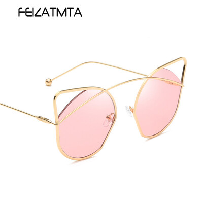 

FEIZATMTA Солнцезащитные очки Женщины Cat Eye Солнцезащитные очки Lady Polygon Рамка для очков Летние High-definition Visual Hollow Eyewear UV400