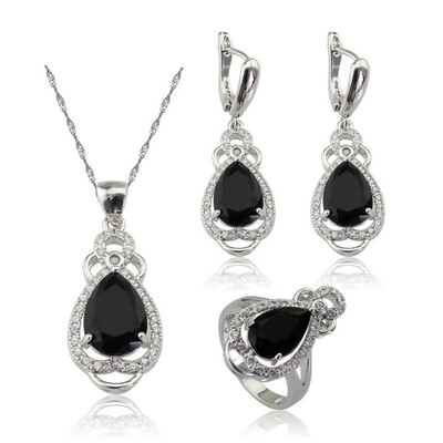 

EIOLZJ Fashion Beautiful Black Cubic zirconia Silver Plated Jewelry Sets for Women Free Jewelry Box