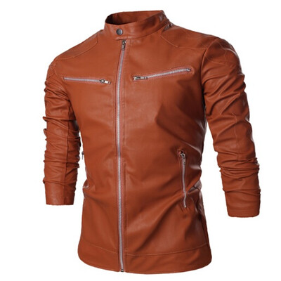 

Zogaa New Mens Leather Clothing Pure Color Casual Pure Color
