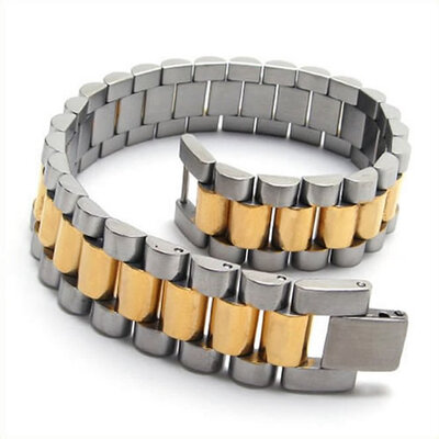 

Hpolw Stainless Steel Link Mens Bangle Bracelet, Gold Silver, 8 3/4 Inch