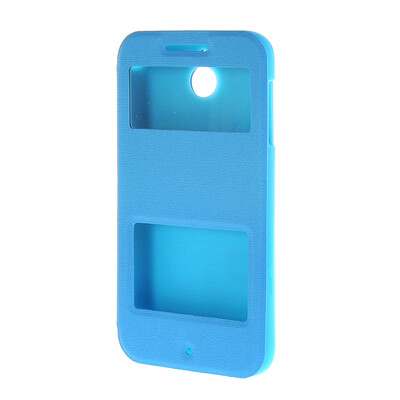 

MOONCASE Сторона Флип жесткий борт тонкий кожаный кронштейн Окно чехол для HTC Desire 510 Голубой