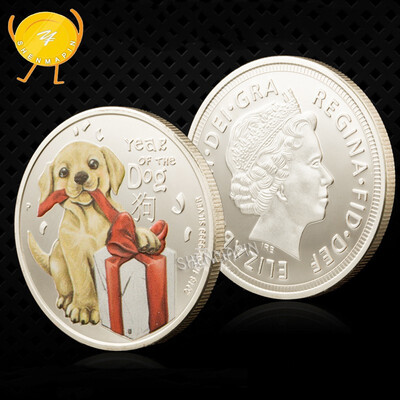 

2018 dog baby commemorative coins colorful silver plated coins holiday gifts