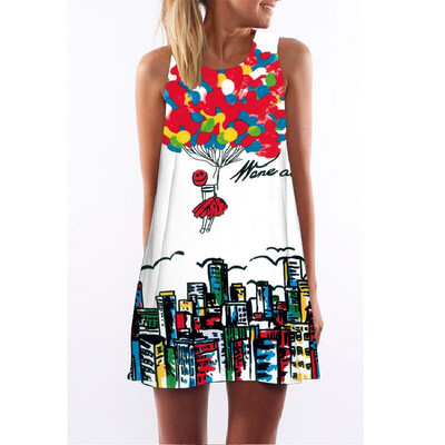 

2018 Summer Dress Cat Print O-Neck Sleeveless Dress Women Sexy Casual Mini Vestido Casual A-Line Dresses Funny Casual Top