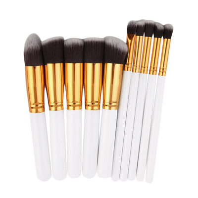 

10 pcs Professional Makeup Cosmetic Blush Eyebrow Powder Brushes Set white&Golden