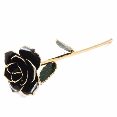 

DAYA Gold Rose Love Forever Long Stem Dipped 24k Rose Foil Trim Gifts for Her Black