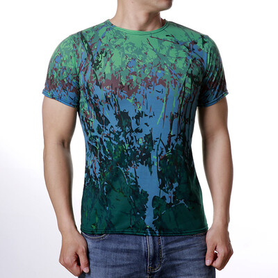 

Mens Fashion Green Round Neck Short Sleeve Printed T-Shirts