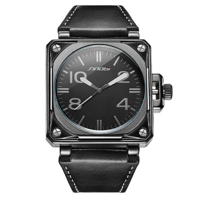 

SINOBI Watches Men Luxury Square Face Aviator Military Quartz-watch Mans Leather Belt Relogio Masculino Dropshipping Relogio