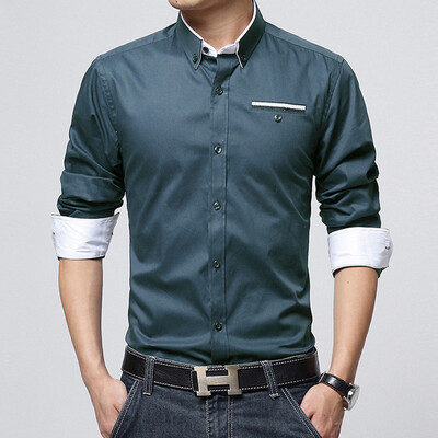 

Free Shipping Men Casual Dress Shirts 2016 New Mens Fashion Shirts Long Sleeved Slim Fits Shirts Cotton Hot Sale Autumn Spring