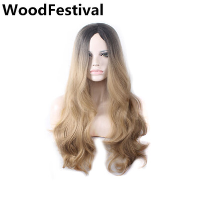 

WoodFestival Synthetic Wigs Ombre Black Red Long curly Hair wigs for Women High Temperature Fiber Cosplay Wig