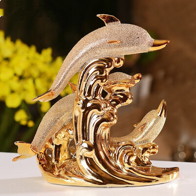 

Modern ceramic gold-plated dolphin animal home decoration ornaments wine cabinets living room furniture decoration wedding gift