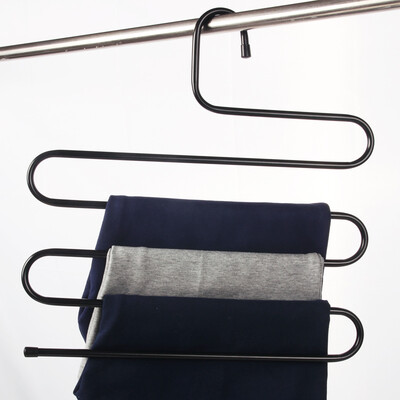 

Black 5 Tier Iron Racks S Shape Trousers Hanger Clothing Wardrobe Storage Organization Drying Hanger 1PC
