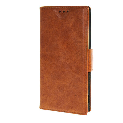 

MOONCASE Sony Xperia M4 Aqua Case Oil Skin Leather Card Flip Wallet Slot Bracket Back Case Cover Brown