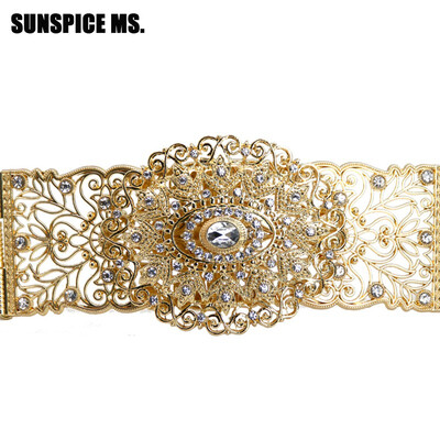 

SUNSPICE MS Women Metal Chain Waist Belt Jewelry Gold Silver Color Adjustable Length Hollow Flower Square Button Wedding Bijoux