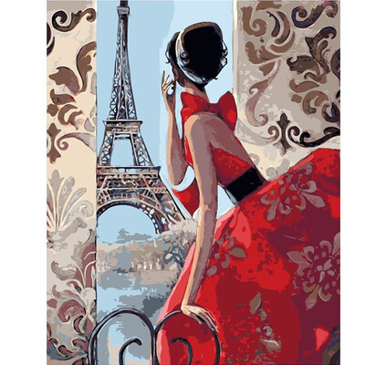 

Frameless Diy Oil Painting Paint by Numbers Kit with Brushes&Acrylic Paints for Adults - Red Dress Woman