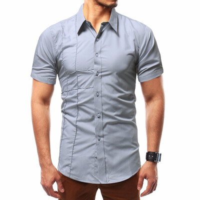 

Summer Mens Fashion Solid-color Shirt Short-sleeved Cotton Shirt