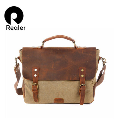 

Retro canvas handbag high quality canvas messenger bag with genuine leather crossbody shoulder bags for men