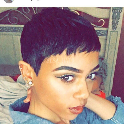 

Sexy Brazilian Virgin Hair short pixir Cut Machine made wigs Bob Straight human hair None Lace Front Wig